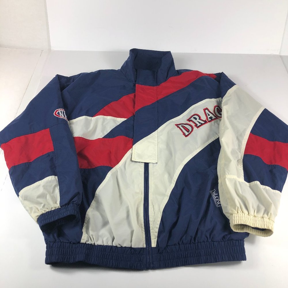 VTG 90s Delong NHRA Drag Racing Jacket Adult Extra Large Blue White Red Pullover
